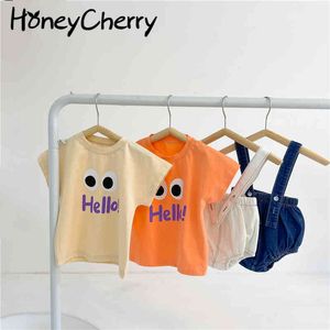 Zomer Baby Set Katoen Korte Mouw T-shirt + Jeans Opvolgende broek 2 Sets Baby Boy Clothes Set 210515