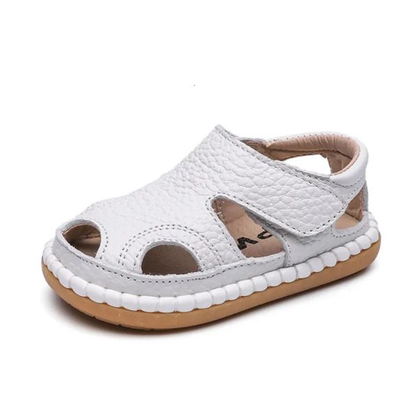 Chaussures d'été en cuir véritable pour bébé, sandales à bout fermé, semelle souple, découpes, à la mode, pour bébés filles et garçons, 240301