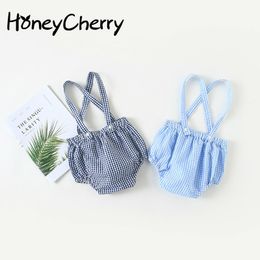 Calças de bebê de verão com suspensórios de treliça de algodão solto e calças finas. Macacão Macacão Menina Crianças 210515