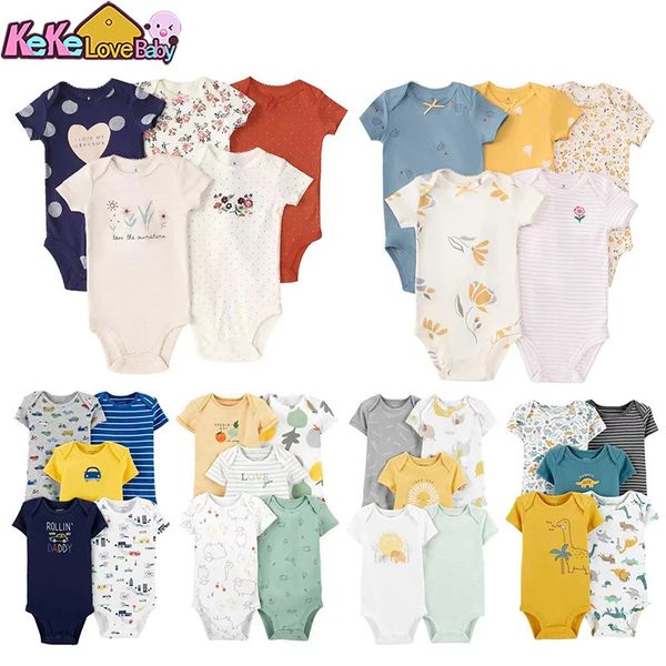 Vêtements d'été à ajustement serré pour les filles et les garçons 100% coton pur à manches courtes nés bébé vêtements bébé combinaison 5 pièces 6-24 mois vêtements 240428