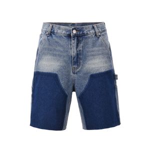 Zomerzagige jeans vracht shorts voor mannen wijd been lapwerk denim knie lengte broek oversized zomer s 79