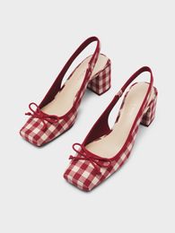 Sandales d'été baotou nœud français talon carré talons hauts épais 5 cm mode après chaussures simples sexy vides chaussures mary jane 240118