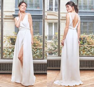 Zomerstrand Boheemse trouwjurken Sexy Backless A Line V Neck Split Bridal Jurken Simple ontworpen gewaden de Soriee BC18542