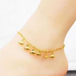Chaîne de pied de plage d'été pour femmes, bracelet de cheville en or jaune 18 carats, bijoux en forme de cœur rempli de poisson, cadeau 239v