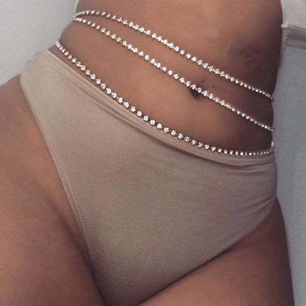 Summer Beach Hot Sexy Strass Cristal Taille Chaîne Bling Corps Chaîne Sexy Bikini Plage Vintage Charme Taille Chaînes Ceinture Bijoux En Gros