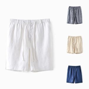 Zomerstrand losse ademende linnen shorts voor heren voor mannen elastische midstreep kwartaal lengte rechte been broek 6 kleur s-4xl broek 240420