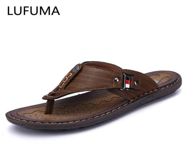 Summer Beach Men tongs Pu Leather Slippers masculin Sandales Sandales en caoutchouc extérieur Chaussures de plage Men Brand en cuir 2106152986012