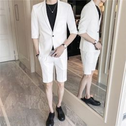 2021 Zomer Strand Mannen Pakken Witte Mouw Korte Broek Bruiloft Pakken Custom Made Slim Fit Casual Tuxedos Beste Man Blazer mode Heren Jas