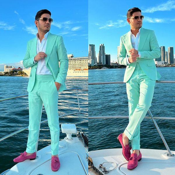 Verano Playa Hombres Boda Esmoquin Un Botón Blazer Trajes Negocios Ropa Formal Chaqueta Y Pantalones