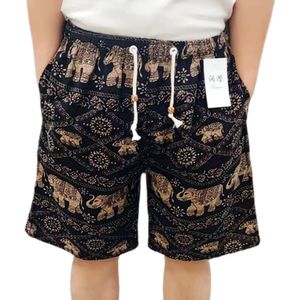 Zomerstrandbroek, heren etnische stijl katoen en linnen bedrukte grote shorts, losse casual dunne shorts, heren trendy etnische stijl shorts