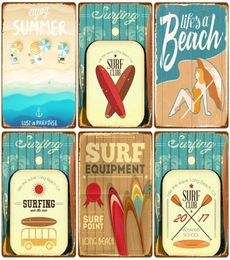 Summer Beach Poster Vintage Metal Painting 2023 Tin Sign Miami Surf Club Art Painting Stickers Wall Decor voor Pub Bar Seasides Out3980719