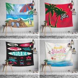 Tapisserie imprimée de plage d'été, décoration de maison bohème, tapis muraux, écrans décoratifs pour Tapiz J220804