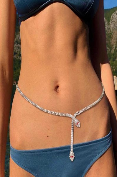 Été plage strass Sexy Bikini ventre ceinture taille chaîne corps bijoux pour fille luxe cristal charme corps chaîne ceinture P08113057388