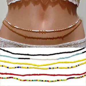 Été plage perles de riz coloré chaînes de ventre femmes bohème Double taille collier Bikini bijoux