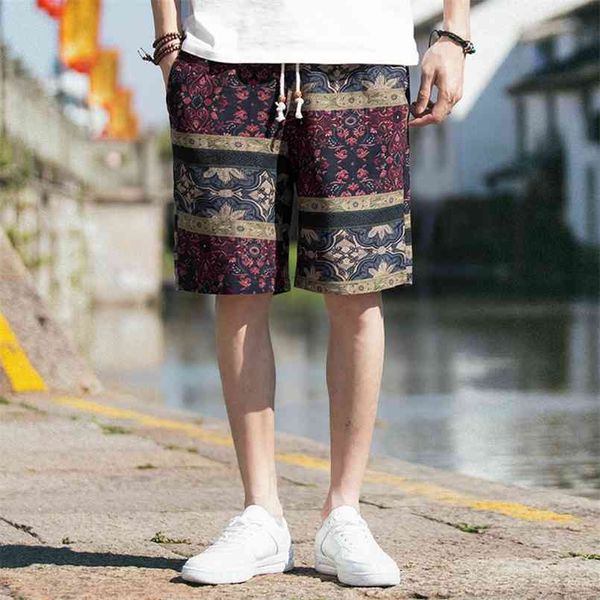 Pantalones cortos de playa de verano Hombres Hawaii Lino suelto recto cómodo cordón casual hip hop homme s 5xl 210716
