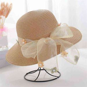 Sombrero de paja de playa de verano para mujer, niña, lazo de encaje, flor, sombrero para el sol, sombrero para el sol, ala grande G220301