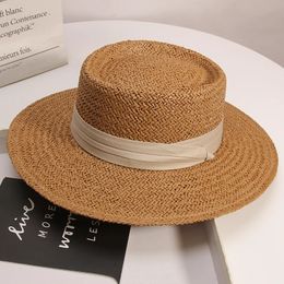 Chapeaux de paille de plage d'été pour femmes, grand côté pliable, décontracté, Panama, pare-soleil Concave, casquette supérieure de voyage, 240229