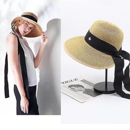 Zomer strand zonnebrandcrème hoed voor vrouwen vakantie outdoor reizen stro zon hoeden inklapbare lange lint brede rand dop
