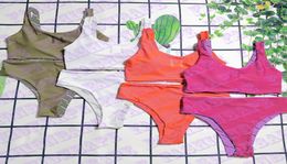 Conjunto de traje de baño de playa de verano, ropa de hogar para mujer, Bikinis acolchados con realce, traje de baño con estampado de letras en ambos lados 8395946