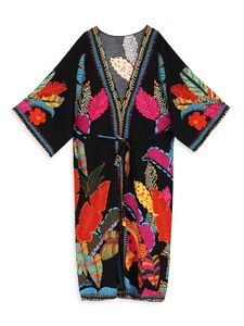 Couverture de vêtements de plage d'été Boho Print multicolore Plus taille Kimono House Robe 2024 Femmes Holiday Swimsuit Bikini CoverUps 240417