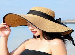 Summer Big Brim Plaw Hat Soft Wide Brimmed plage pliant du soleil pliage Bow New Fashion Women039 Festival Hat Trilby Cap C5WI2762267