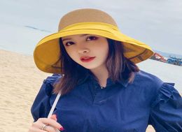 Été grand large bord fleur chapeau de soleil pour les femmes maille Protection UV chapeau de plage femme Net pliable chapeaux de soleil Lady039s chapeau de seau X079797119173