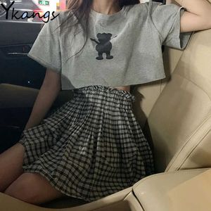 Zomer zwart-witte geruite mini-rokken vrouwen met een hoge taille Harajuku geplooide rok Koreaanse vintage korte rokken voor tiener 210619