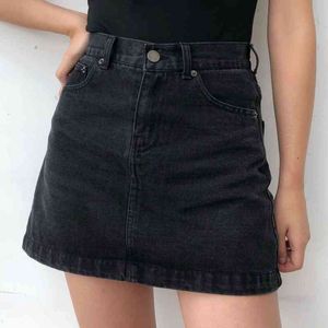 Summer Black Bule Cowboy Denim Sexy por encima de la rodilla, minifalda para mujer A-Line Woman Empire Waist Girl B002 210603