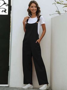 Combinaison d'été noire pour femmes, salopette ample, jambes larges, longues, pour dames, 231229