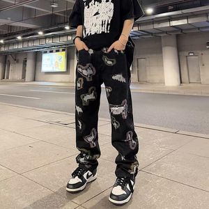 Verano negro rasgado High Street Jeans hombres Hiphop moda pantalones elásticos altos finos