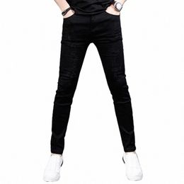 Summer Black Ripped Jeans Hommes Streetwear Stretch Slim Fit Crayon Pantalon Style Coréen Casual Cott Léger Denim Pantalon q4Jd #