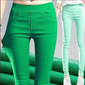 Zomer zwart wit leggings vrouwen hoge taille stretchy skinny potlood broek dames kantoor werk groene broek 210925