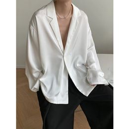 Zomer Zwart Witte Silk Blazer Mens Fashion Business Society Pak Jacket Koreaanse losse Casual Dress Men MXL 240422