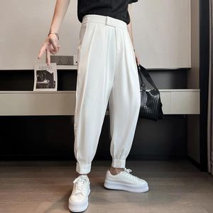 Zomer zwart/wit pak mannen slanke mode sociale jurk Koreaanse los rechte broek heren formele broek s3xl