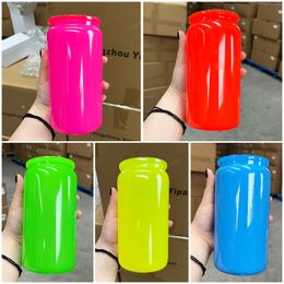 SUMPRIMATION REMCYLABLE Été Recyclable Glances Glossy 16oz Colorée à bière Soda Borosilicate Verre avec une paille en plastique transparent pour les wraps DTF UV