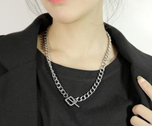 Été Bling Argent En Acier Inoxydable OT boucle pendentif clavicule chaîne de mode Cadeaux Pour Femmes Bijoux 18,6 pouces