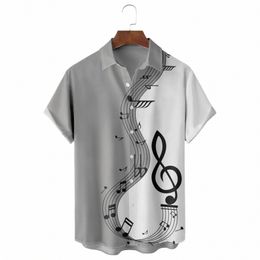 Zomer Blouse Mannelijke Muziek Patchwork Print Shirt Korte Mouwen Shirts Casual Butt Revers Shirt Top Turn Down Kraag Blouses u7Yi #