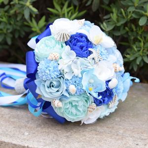 Été Bleu Bouquets De Mariée Haute Qualité Cristal Decoratins Fantaisie Accessoires De Mariage Bouquets De Mariage 24 * 26 cm Nouvelle Arrivée Pas Cher