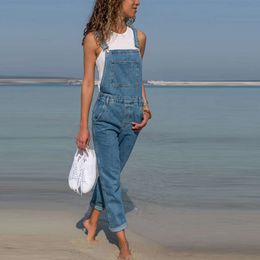 Tuta di jeans blu estiva da donna elegante bretelle casual allentate senza maniche pantaloni taglie forti 2023 nuovi jeans da donna