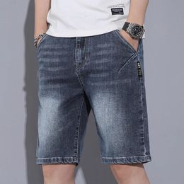 Zomerblauwe mannen denim shorts hoge kwaliteit stretch mannelijke shorts passen casual denim shorts maat 28-38 240412