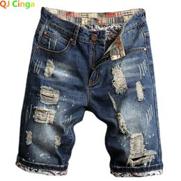 Zomerblauwe mannen vintage gescheurde korte jeans streetwear gat slanke denim shorts mannelijk merk kleding big size 28-36 38 40 240412