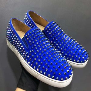 Été bleu daim chaussures pleines pointes mocassins appartements décontractés sans lacet Designer baskets Rivet chaussures pour hommes avec livraison gratuite