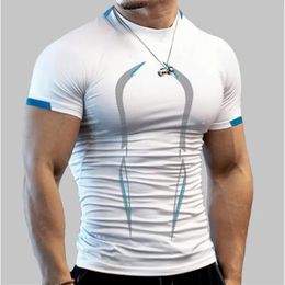 Zomer Bodybuilding Sport Top Mannen Sneldrogende Fitness Gym t-shirt Korte Mouw Training Tee Compressie Running T-shirt Sportkleding 240321