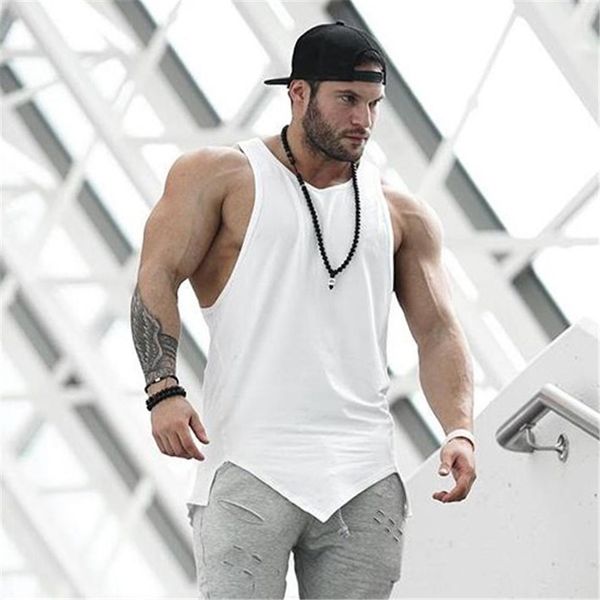 Été Bodybuilding Stringer Débardeur Hommes Gym Sans Manches T-shirt Fitness Hommes Couleur Unie Vêtements Coton Muscle Gilet D'entraînement Débardeur W220426