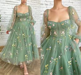 Robes de soirée longues d'été bohème vert sexy encolure dégagée dos nu une ligne femmes longueur de thé cocktail robes de soirée de bal décontractées CPS2018