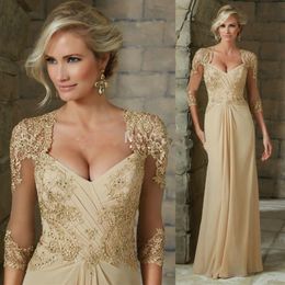 zomer boho moeder van bruid jurken vintage goud chiffon kant open rug bruiloft gast jurk voor avond gelegenheden goedkope moeder evenin321S