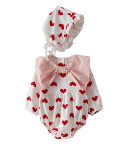 Body d'été pour nouveau-né, combinaison en coton avec col Love Bow, vêtements pour bébés garçons et filles, collants, chapeau, deux pièces, pour tout-petits 2104174030345