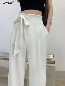 Clip-arc d'été Pantalon de lin en coton élastique Femme Baggy pantalon droit pantalones vintage décontractées Anklelongle Spodnie 240410