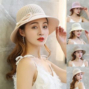 Summer Bowknot Ribbon Outdoor Sun Suns Girls Wide Brim Straw Hat Ladies Panama Caps Protection pour les femmes 240515