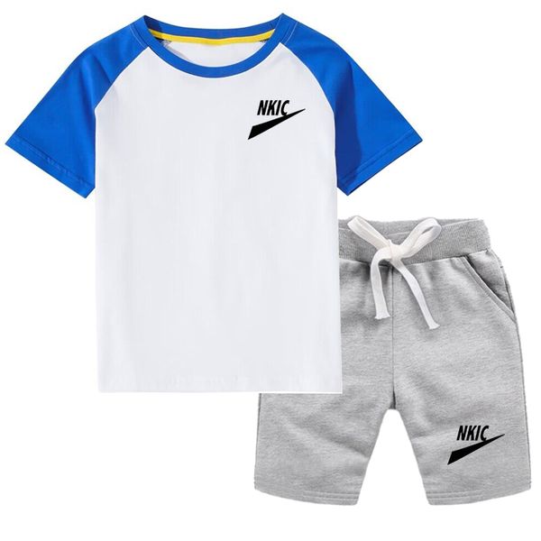 Conjuntos de ropa de verano para niños Conjuntos de ropa para bebés Conjunto de deportes para niños Camiseta de algodón de empalme Pantalones cortos 2 piezas Chándales de marca para niños pequeños